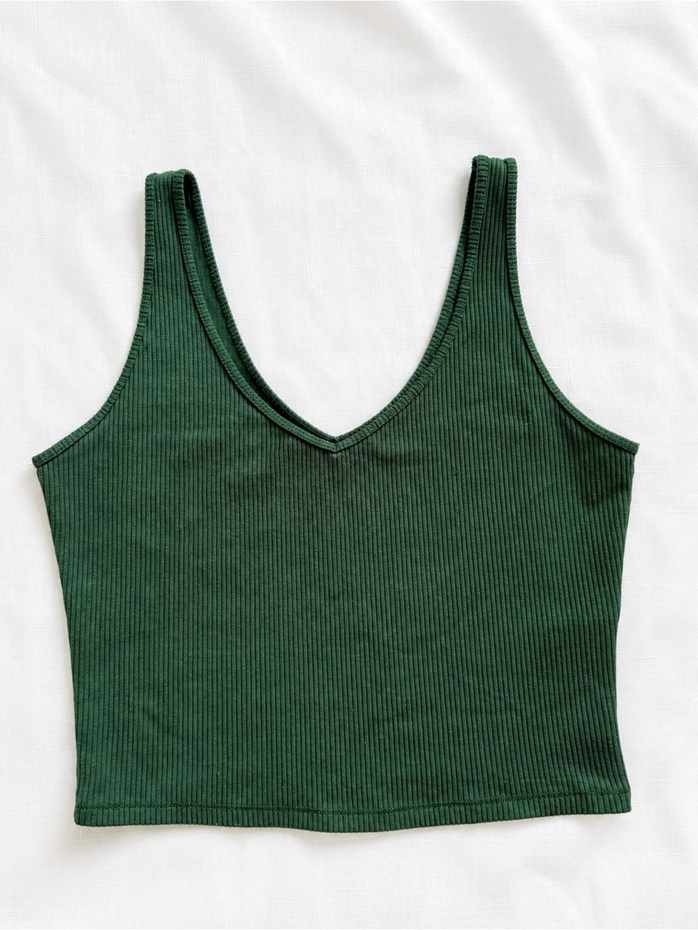 Hollister Must-Have Collection Green Ribbed Cropped Tank Top